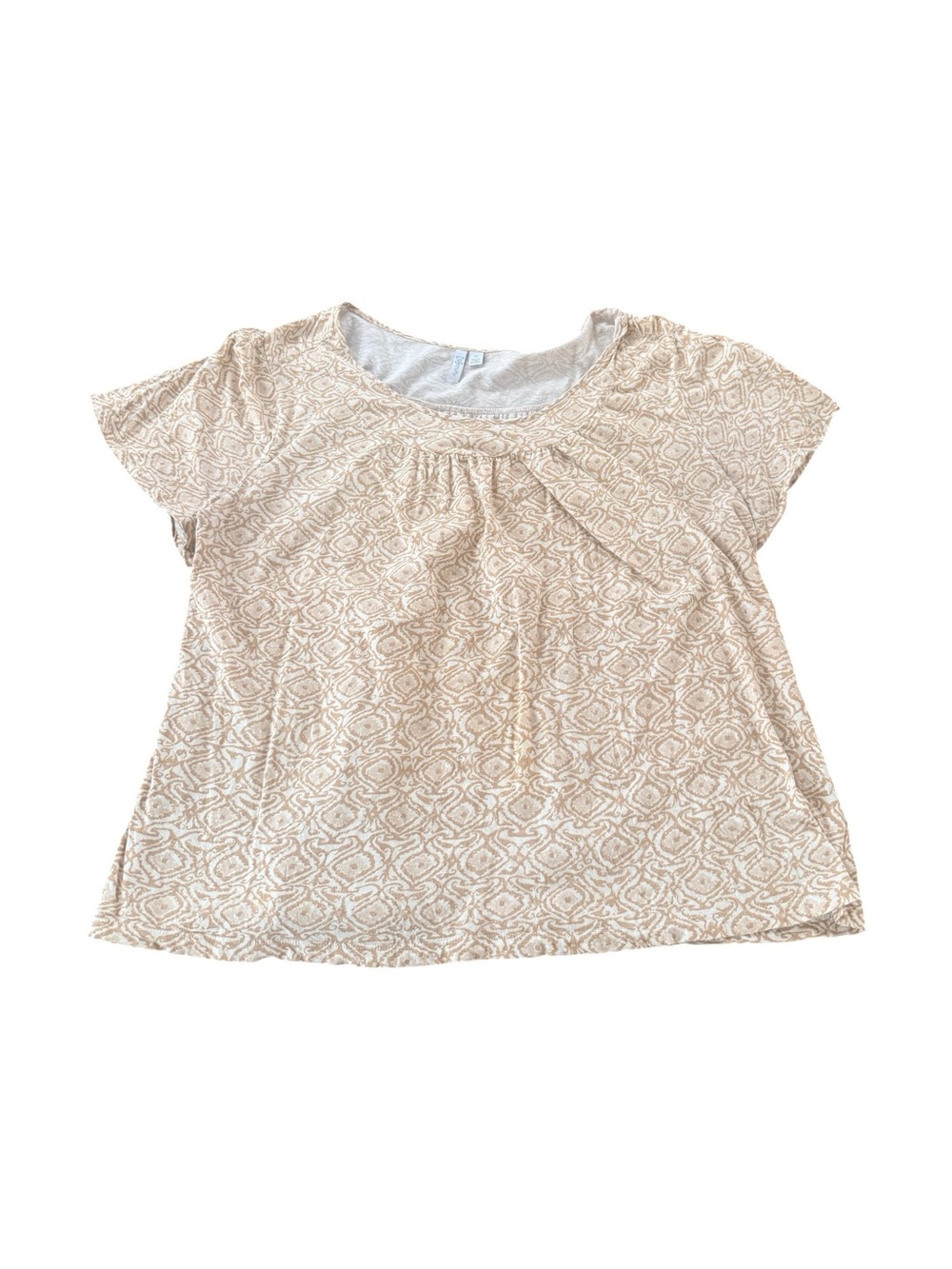 Relativity Tan Taupe Cream Geometric Damask Scoop Neck Top